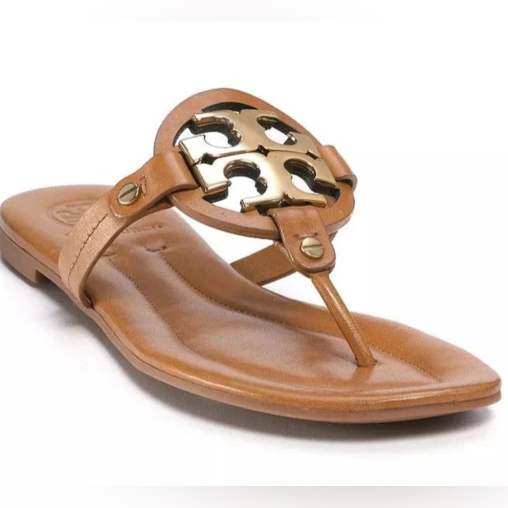 Tory Burch Miller Sandals Tan with Gold logo Size 8